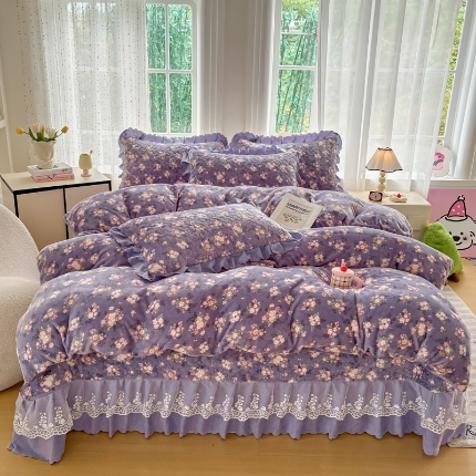 91家纺网 家纺一手货源 找家纺 （总）浩浩家纺 2025新款牛奶绒夹棉床盖四件套床上绒四件套