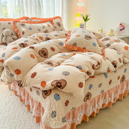 91家纺网 家纺一手货源 找家纺 （总）浩浩家纺 2025新款牛奶绒夹棉床盖四件套床上绒四件套