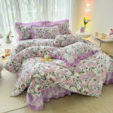 91家纺网 家纺一手货源 找家纺 （总）浩浩家纺 2025新款牛奶绒夹棉床盖四件套床上绒四件套