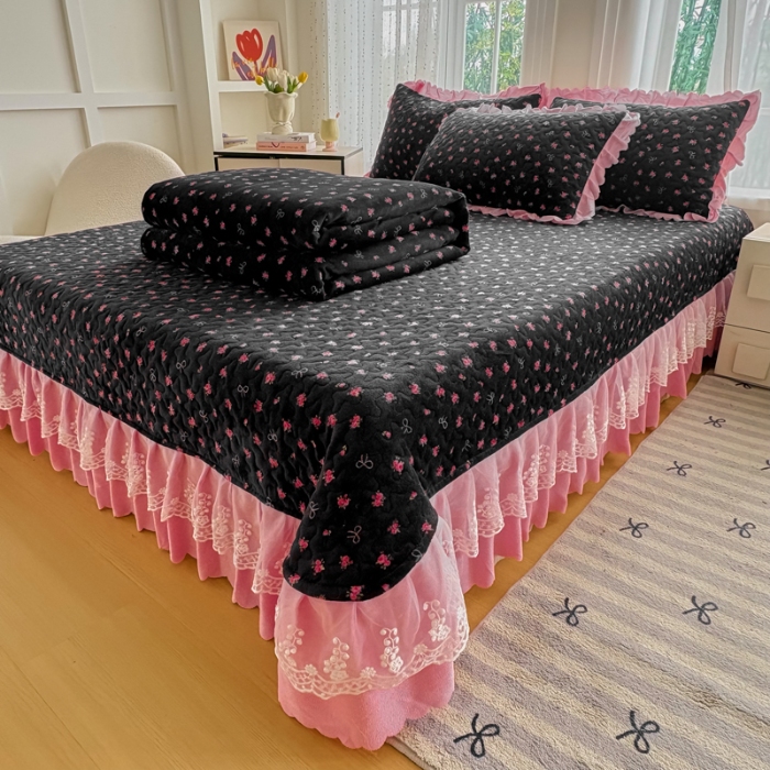 91家纺网 家纺一手货源 找家纺 （总）浩浩家纺 2025新款牛奶绒夹棉床盖四件套床上绒四件套