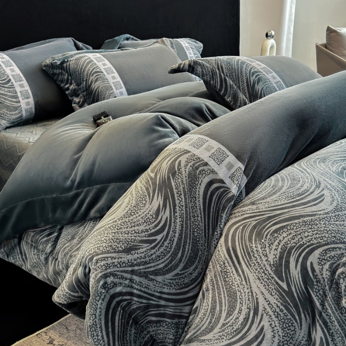 91家纺网 家纺一手货源 找家纺 （总）控价 2025新款 专版花型 直播爆款  240克9.2斤全消光A类数码印花牛奶绒四件套床盖款-贝斯