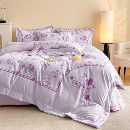 91家纺网 家纺一手货源 找家纺 （总）控价 2025新款  专版花型 直播爆款  高克重9.2斤全消光A类数码印花牛奶绒四件套床盖款-如梦