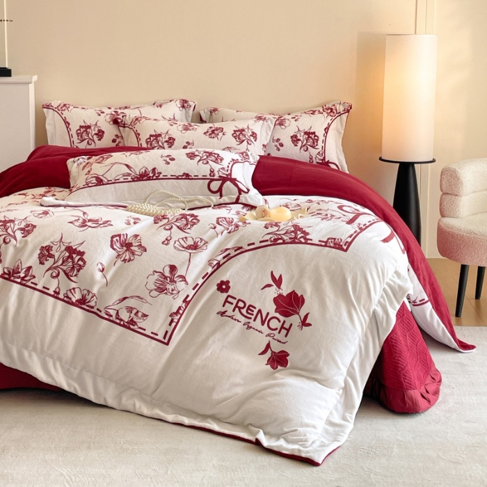 91家纺网 家纺一手货源 找家纺 （总）控价 2025新款  专版花型 直播爆款  高克重9.2斤全消光A类数码印花牛奶绒四件套床盖款-如梦