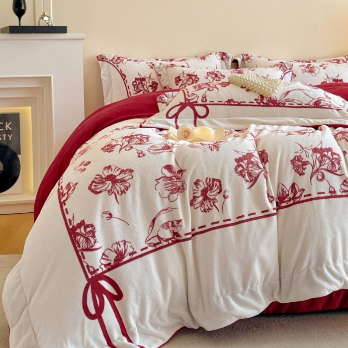 91家纺网 家纺一手货源 找家纺 （总）控价 2025新款  专版花型 直播爆款  高克重9.2斤全消光A类数码印花牛奶绒四件套床盖款-如梦