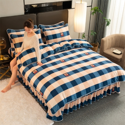 91家纺网 家纺一手货源 找家纺 （总）雅芝蓝 2025新款8-9斤高克重印花牛奶绒四件套保暖绒套件直播爆款