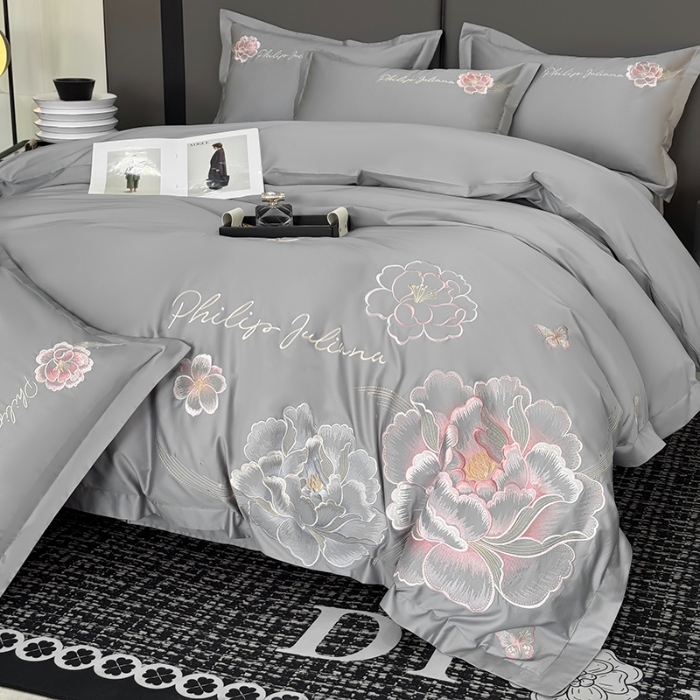 91家纺网 家纺一手货源 找家纺 （总）2025新款长绒棉全棉刺绣轻奢四件套--花开富贵 