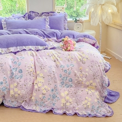 91家纺网 家纺一手货源 找家纺 （总） 2025韩版双花边多功能AB面牛奶绒四件套甜美仙女法式花边韩式小碎花印花牛奶绒四件套加绒保暖单被套罩,紫韵花开,富贵花开,简约之家,花语,梦幻花园,春暖花开