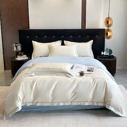 91家纺网 家纺一手货源 找家纺 （总）2025新款全棉长绒棉纯棉四件套刺绣简约 四件套