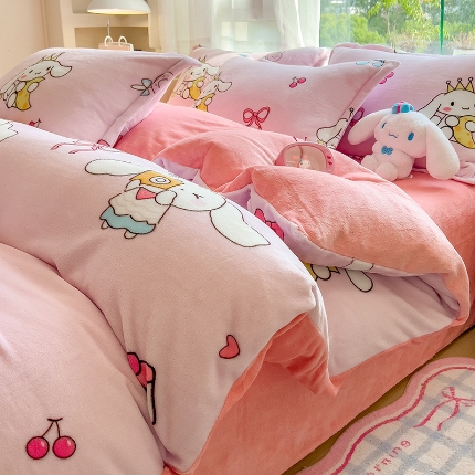 91家纺网 家纺一手货源 找家纺 （总）2025新款卡通牛奶绒四件套珊瑚法兰绒床单床笠被套儿童床上用品冬季 