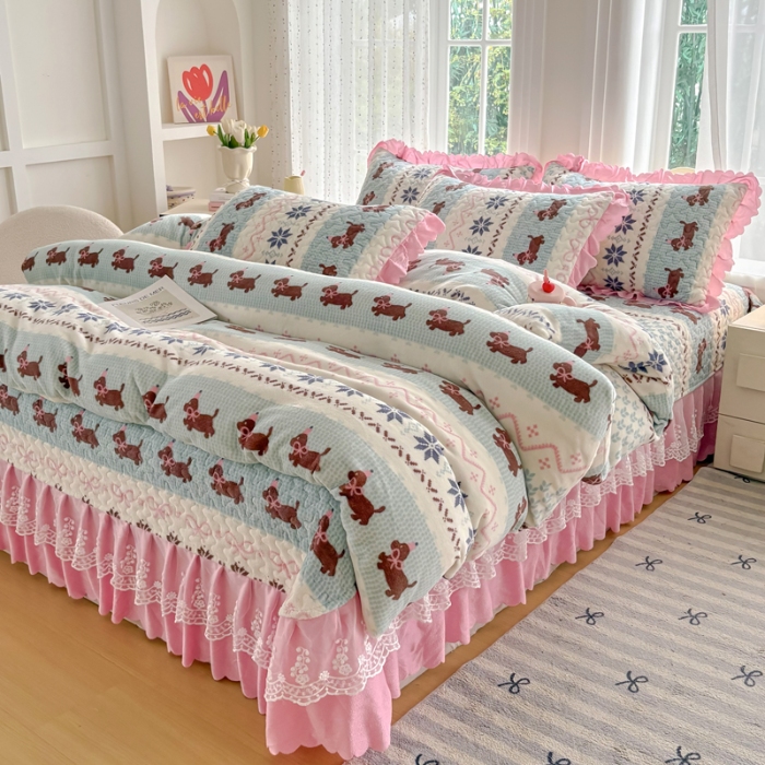 91家纺网 家纺一手货源 找家纺 （总）2025新款牛奶绒床盖四件套床上绒四件套