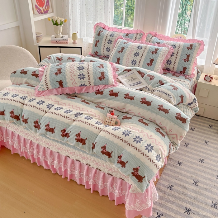 91家纺网 家纺一手货源 找家纺 （总）2025新款牛奶绒床盖四件套床上绒四件套