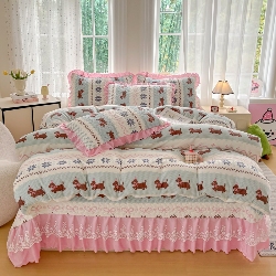 91家纺网 家纺一手货源 找家纺 （总）2025新款牛奶绒床盖四件套床上绒四件套,欢乐狗,豹纹,圆点,星梦,手捧花,红花,山茶花,爱心熊,小熊,玫瑰花园,橙色线条,蝴蝶结,花影棕