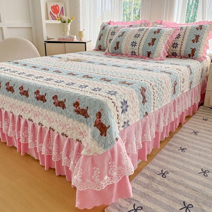 91家纺网 家纺一手货源 找家纺 2025新款牛奶绒床盖四件套床上绒四件套 欢乐狗