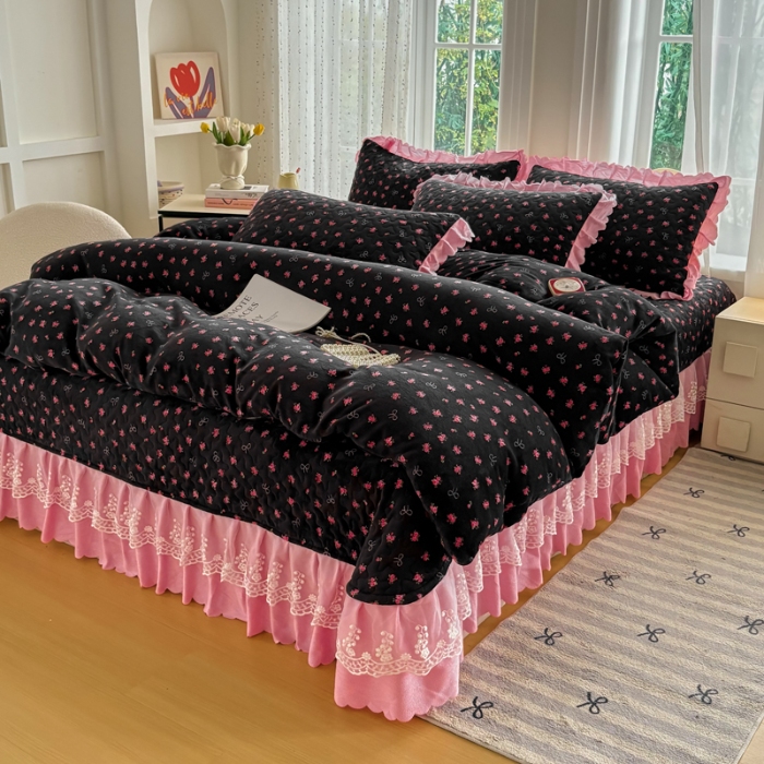 91家纺网 家纺一手货源 找家纺 2025新款牛奶绒床盖四件套床上绒四件套 星梦