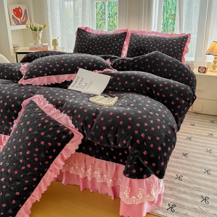 91家纺网 家纺一手货源 找家纺 2025新款牛奶绒床盖四件套床上绒四件套 星梦