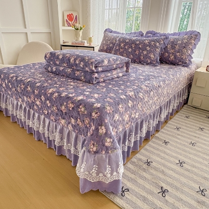 2025新款牛奶绒床盖四件套床上绒四件套 手捧花