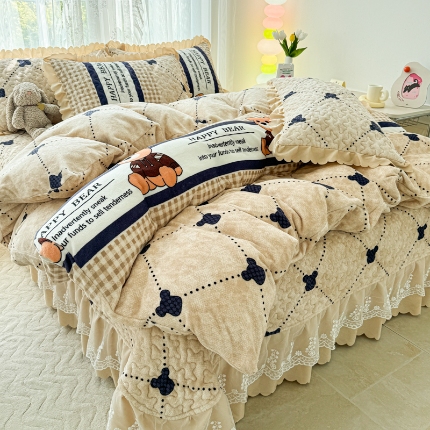 2025新款牛奶绒床盖四件套床上绒四件套 小熊