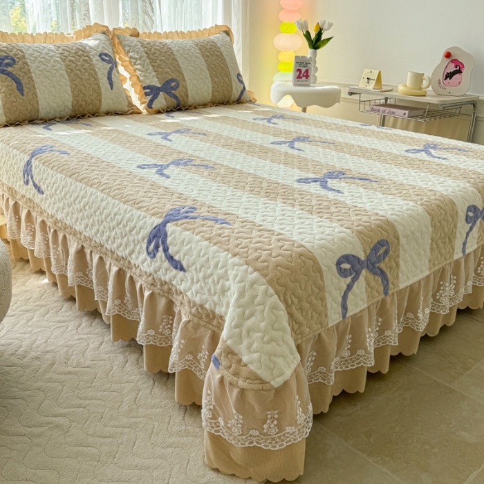 91家纺网 家纺一手货源 找家纺 2025新款牛奶绒床盖四件套床上绒四件套 蝴蝶结