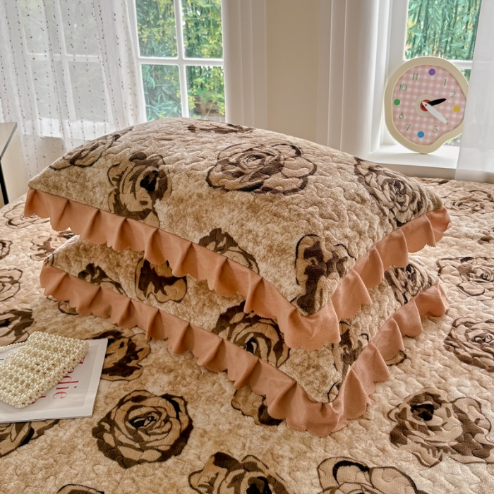 91家纺网 家纺一手货源 找家纺 2025新款牛奶绒床盖四件套床上绒四件套 花影棕