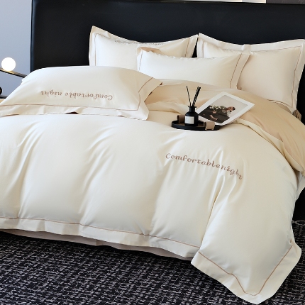 91家纺网 家纺一手货源 找家纺 （总）2025新款全棉长绒棉双拼四件套刺绣轻奢床上用品-简约