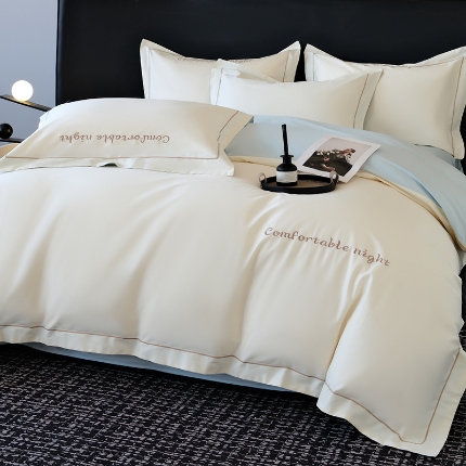 （总）2025新款全棉长绒棉双拼四件套刺绣轻奢床上用品-简约