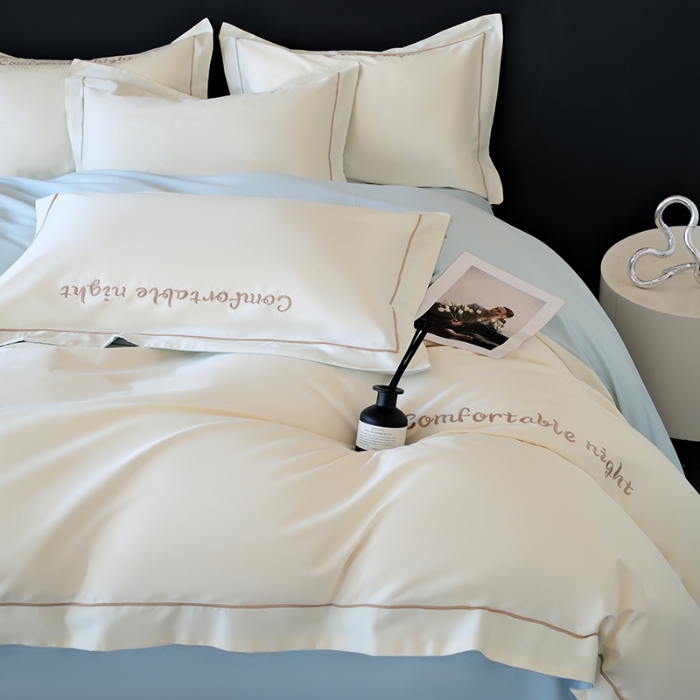 91家纺网 家纺一手货源 找家纺 （总）2025新款全棉长绒棉双拼四件套刺绣轻奢床上用品-简约