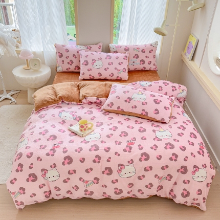 91家纺网 家纺一手货源 找家纺 （总）2025新款高克重小清新牛奶绒印花四件套 