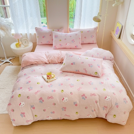 91家纺网 家纺一手货源 找家纺 （总）2025新款高克重小清新牛奶绒印花四件套 