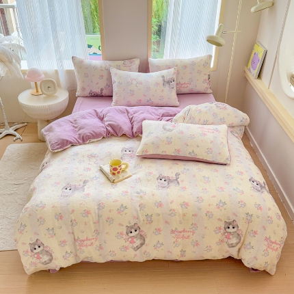 91家纺网 家纺一手货源 找家纺 （总）2025新款高克重小清新牛奶绒印花四件套 