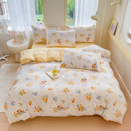 91家纺网 家纺一手货源 找家纺 （总）2025新款高克重小清新牛奶绒印花四件套 