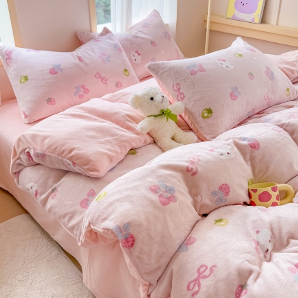91家纺网 家纺一手货源 找家纺 （总） 2025牛奶绒四件套牛奶绒单被套牛奶绒床笠款四件套小清新可爱套件