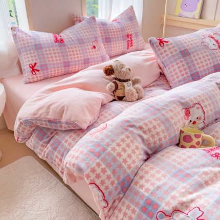 91家纺网 家纺一手货源 找家纺 （总） 2025牛奶绒四件套牛奶绒单被套牛奶绒床笠款四件套小清新可爱套件