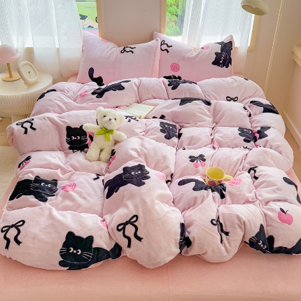 91家纺网 家纺一手货源 找家纺 （总） 2025牛奶绒四件套牛奶绒单被套牛奶绒床笠款四件套小清新可爱套件