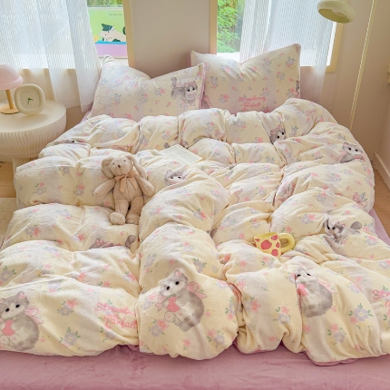 91家纺网 家纺一手货源 找家纺 （总） 2025牛奶绒四件套牛奶绒单被套牛奶绒床笠款四件套小清新可爱套件