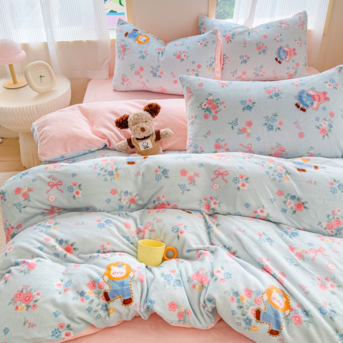 91家纺网 家纺一手货源 找家纺 （总） 2025牛奶绒四件套牛奶绒单被套牛奶绒床笠款四件套小清新可爱套件