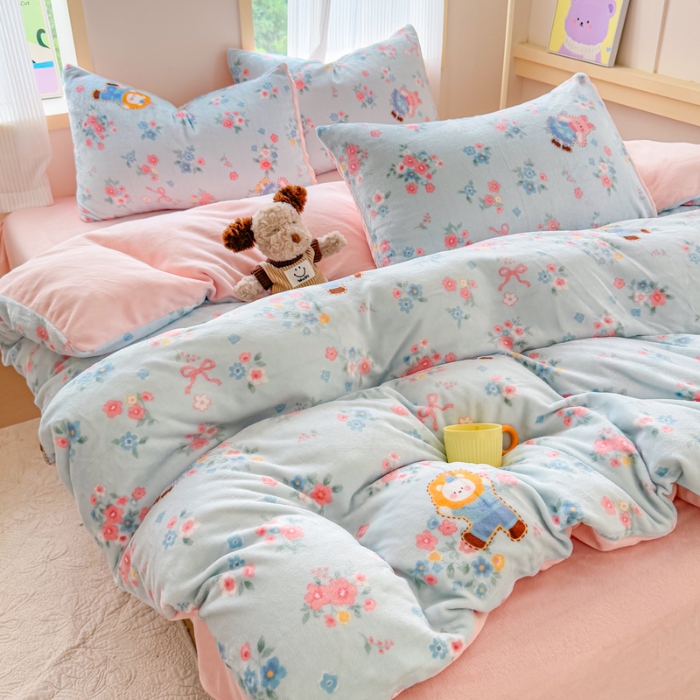 91家纺网 家纺一手货源 找家纺 （总） 2025牛奶绒四件套牛奶绒单被套牛奶绒床笠款四件套小清新可爱套件