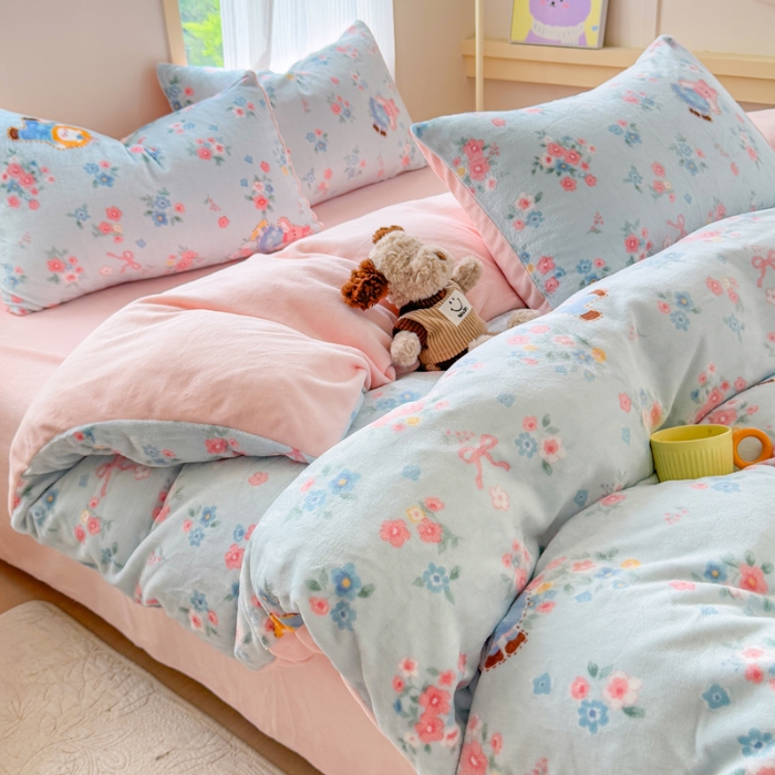 91家纺网 家纺一手货源 找家纺 （总） 2025牛奶绒四件套牛奶绒单被套牛奶绒床笠款四件套小清新可爱套件