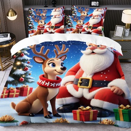 91家纺网 家纺一手货源 找家纺 jit跨境数码印花被套三件套一件代发temu希音集采shein亚马逊速卖通pod-圣诞款 第三批