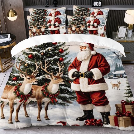 91家纺网 家纺一手货源 找家纺 jit跨境数码印花被套三件套一件代发temu希音集采shein亚马逊速卖通pod-圣诞款 第三批