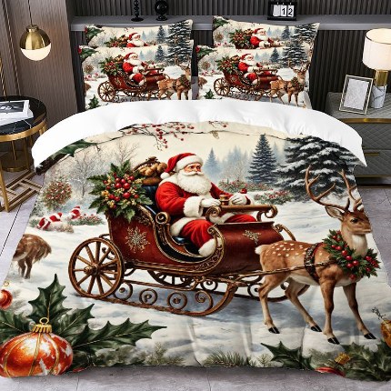 91家纺网 家纺一手货源 找家纺 jit跨境数码印花被套三件套一件代发temu希音集采shein亚马逊速卖通pod-圣诞款 第三批