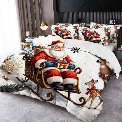 91家纺网 家纺一手货源 找家纺 jit跨境数码印花被套三件套一件代发temu希音集采shein亚马逊速卖通pod-圣诞款 第三批