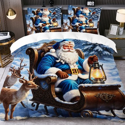 91家纺网 家纺一手货源 找家纺 jit跨境数码印花被套三件套一件代发temu希音集采shein亚马逊速卖通pod模式-圣诞款第四批