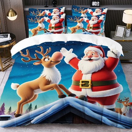 91家纺网 家纺一手货源 找家纺 jit跨境数码印花被套三件套一件代发temu希音集采shein亚马逊速卖通pod模式-圣诞款第四批