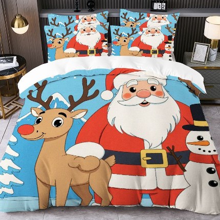 91家纺网 家纺一手货源 找家纺 jit跨境数码印花被套三件套一件代发temu希音集采shein亚马逊速卖通pod模式-圣诞款第四批