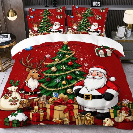 91家纺网 家纺一手货源 找家纺 jit跨境数码印花被套三件套一件代发temu希音集采shein亚马逊速卖通pod模式-圣诞款第四批