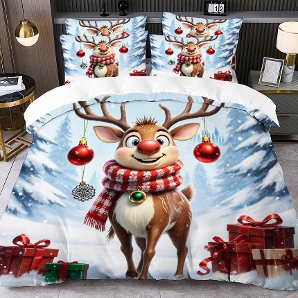 91家纺网 家纺一手货源 找家纺 jit跨境数码印花被套三件套一件代发temu希音集采shein亚马逊速卖通pod模式-圣诞款第四批