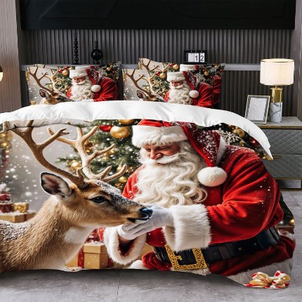 91家纺网 家纺一手货源 找家纺 jit跨境数码印花被套三件套一件代发temu希音集采shein亚马逊速卖通pod模式-圣诞款第四批