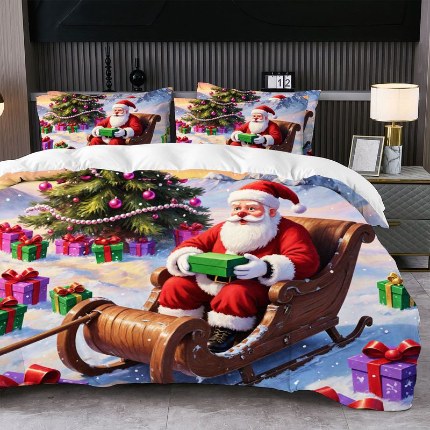 91家纺网 家纺一手货源 找家纺 jit跨境数码印花被套三件套一件代发temu希音集采shein亚马逊速卖通pod模式-圣诞款第四批