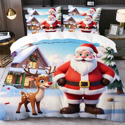 91家纺网 家纺一手货源 找家纺 jit跨境数码印花被套三件套一件代发temu希音集采shein亚马逊速卖通pod模式-圣诞款第四批