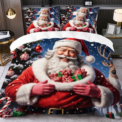 91家纺网 家纺一手货源 找家纺 jit跨境数码印花被套三件套一件代发temu希音集采shein亚马逊速卖通pod模式-圣诞款第四批